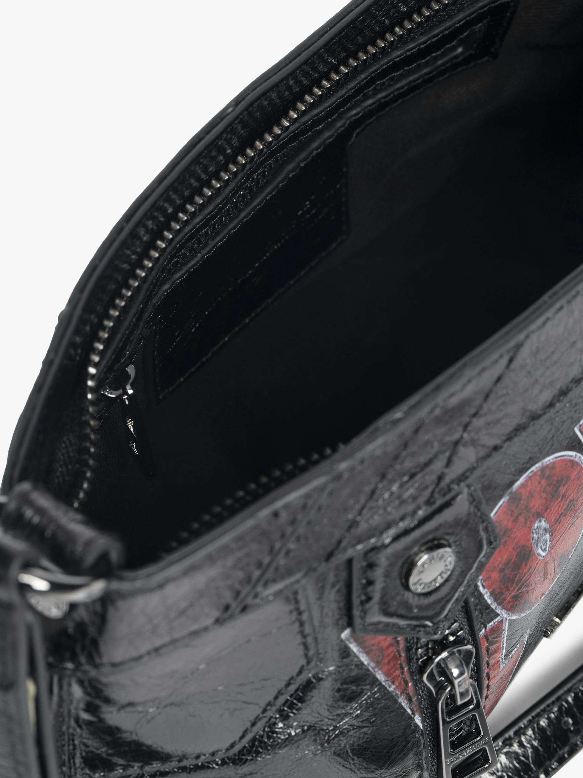 Sunny Mood Punk Bag - Small vintage-inspired patent leather bag with adjustable shoulder strap and punk wings and tag signature.